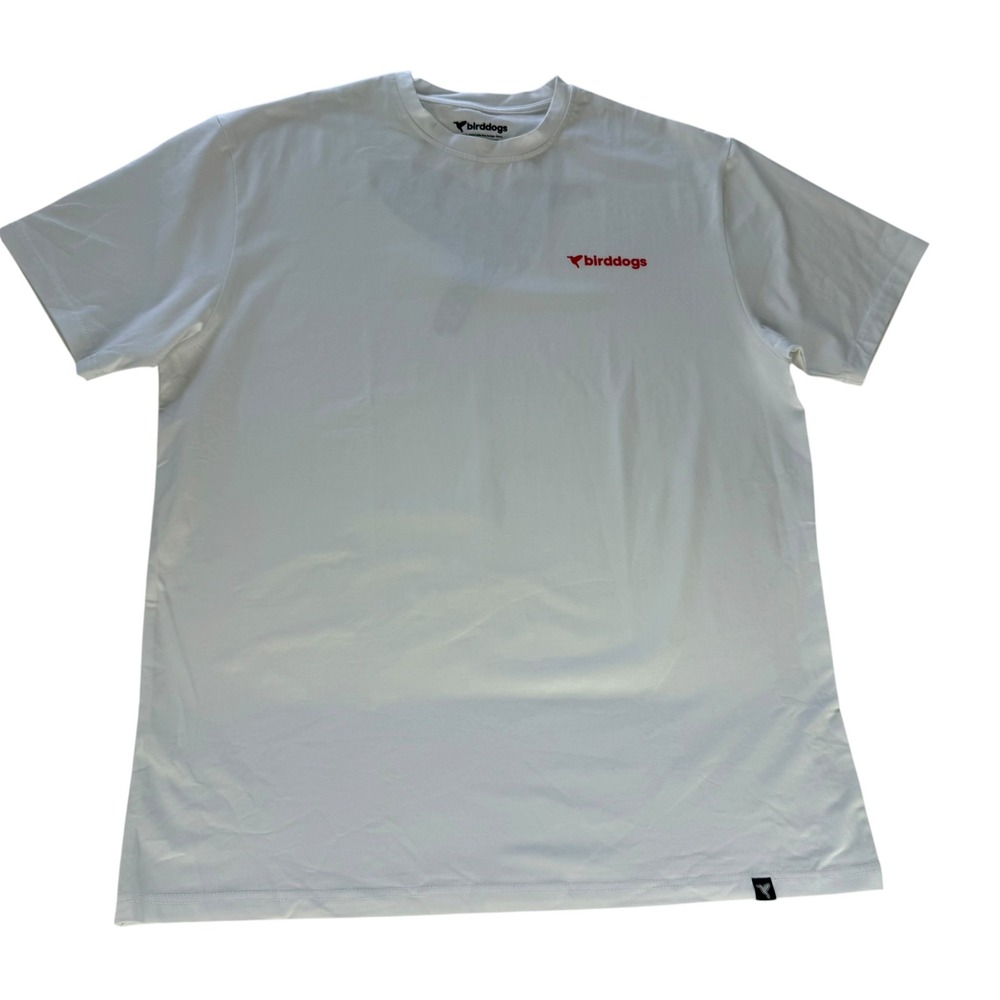 Birddogs‎ Mens XL White Graphic T-Shirt Floral Bird Back Logo Cotton Spandex Tee